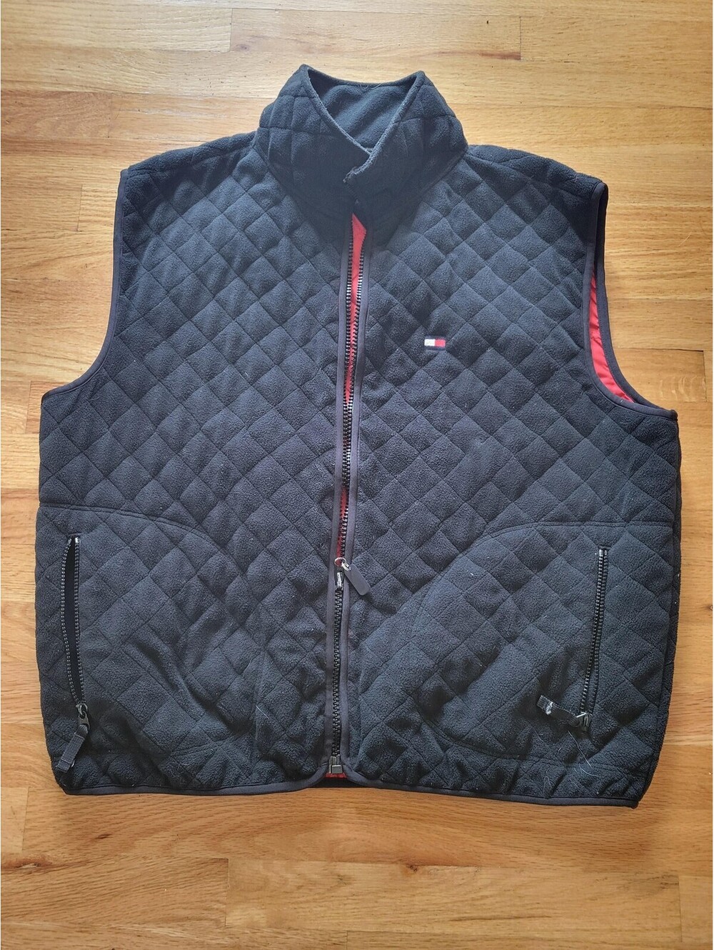 Tommy Hilfiger Vest Mens XL Black Quilted Fleece Full Zip Lined Pockets Warm